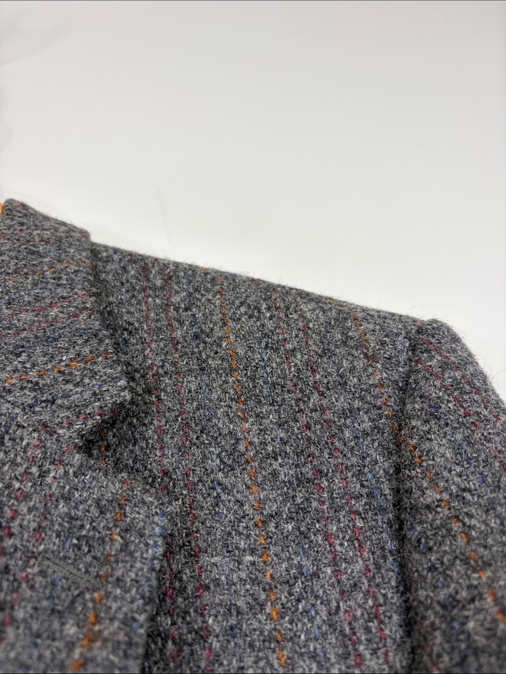 Vintage Harris Tweed Sport Coat Mens 46T Grey Orange Red Stripe Wool Blazer - Picture 6 of 15